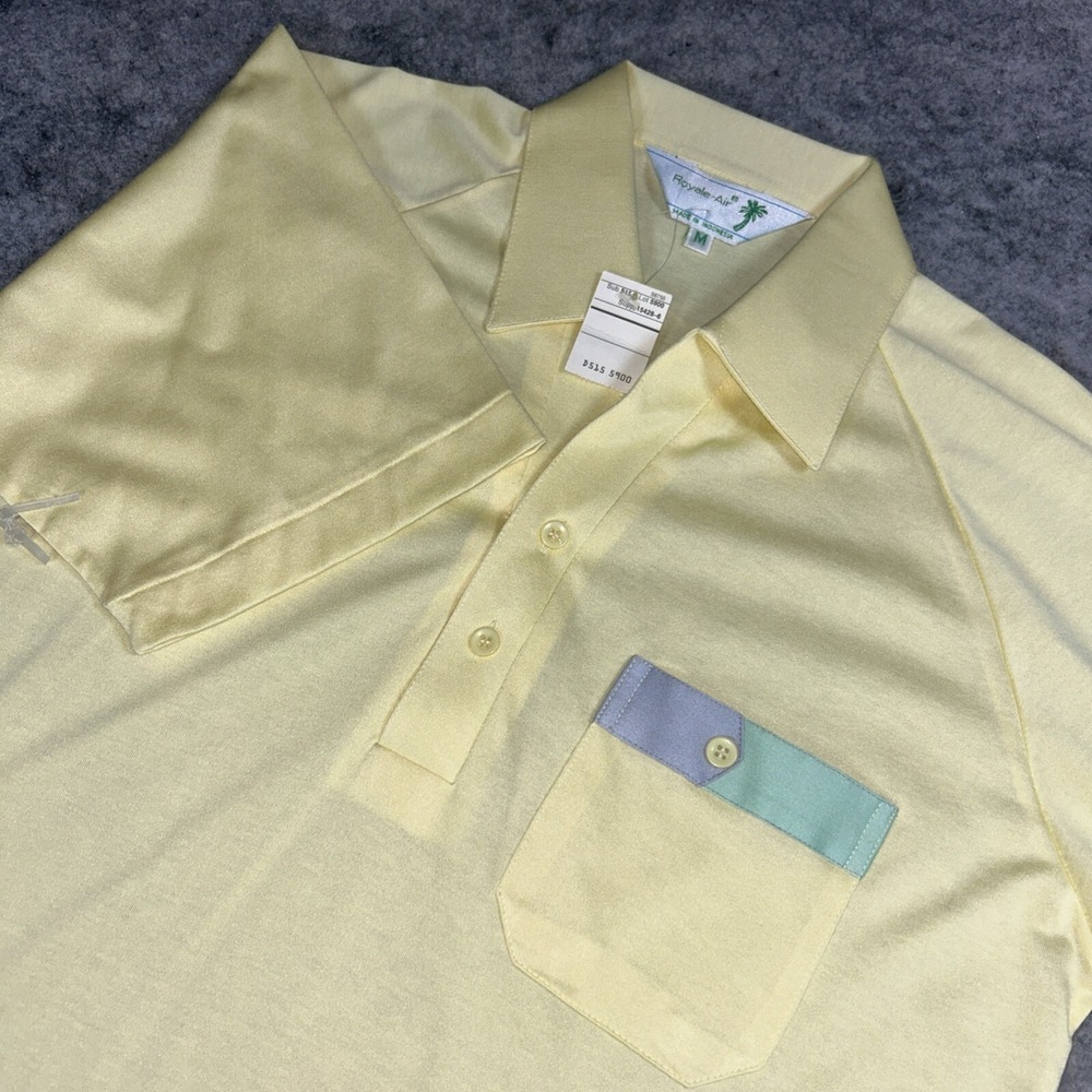 NWT Vintage Royale-Air Pastel Polo Men's M Yellow Front Pocket Polyester 70's - Picture 1 of 9